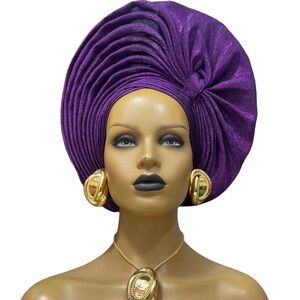 Purple Headwrap with Gold Earrings